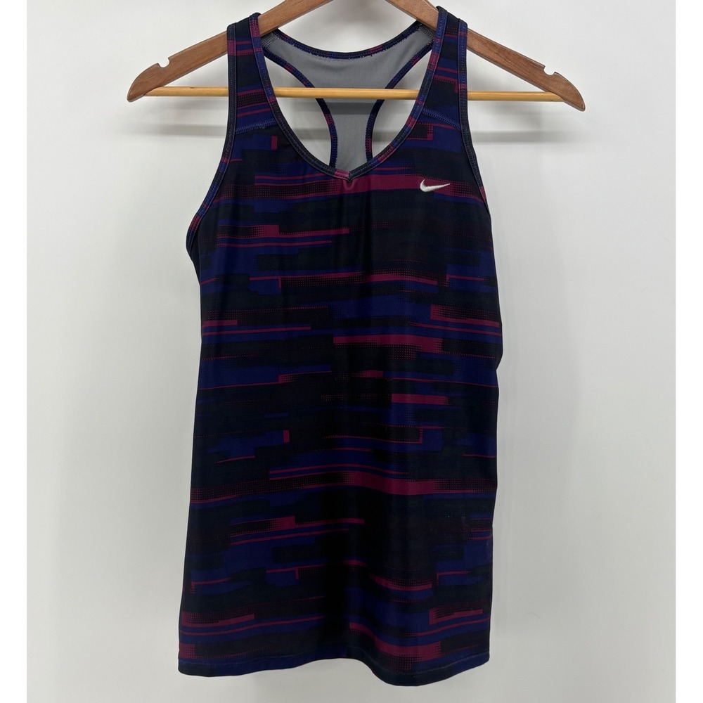 Nike Dri-Fit Racerback Tank Top Women's Large Built In Bra Black Purple